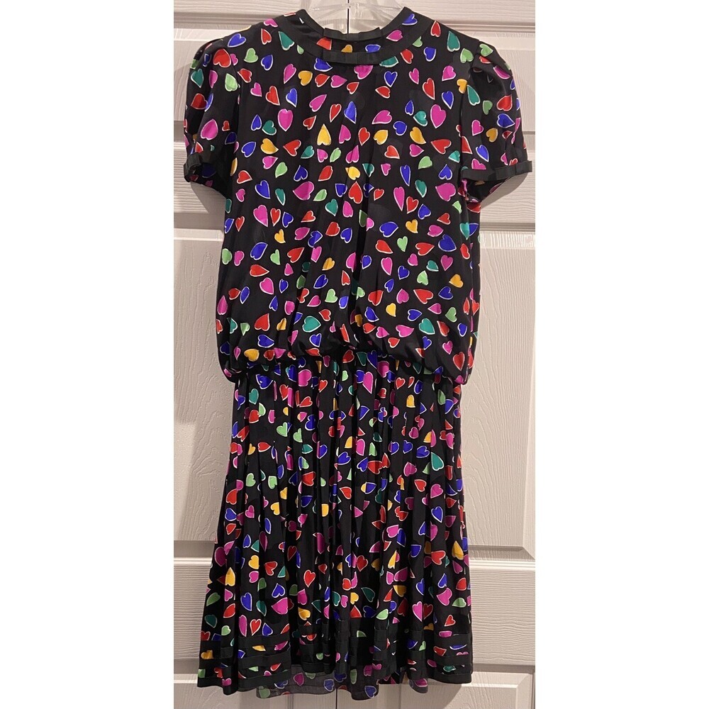 Vintage Women’s Albert Nipon Puff Sleeve Colorful Multi-color Heart Dress Sz 6